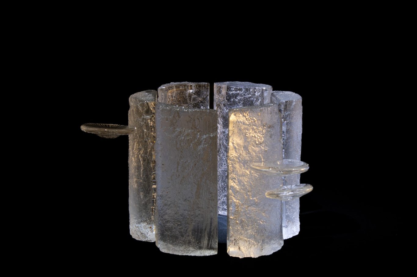 Enchanted Hollow Sand casted clear glass textured tree truck with handblown, engraved bracket fungi.